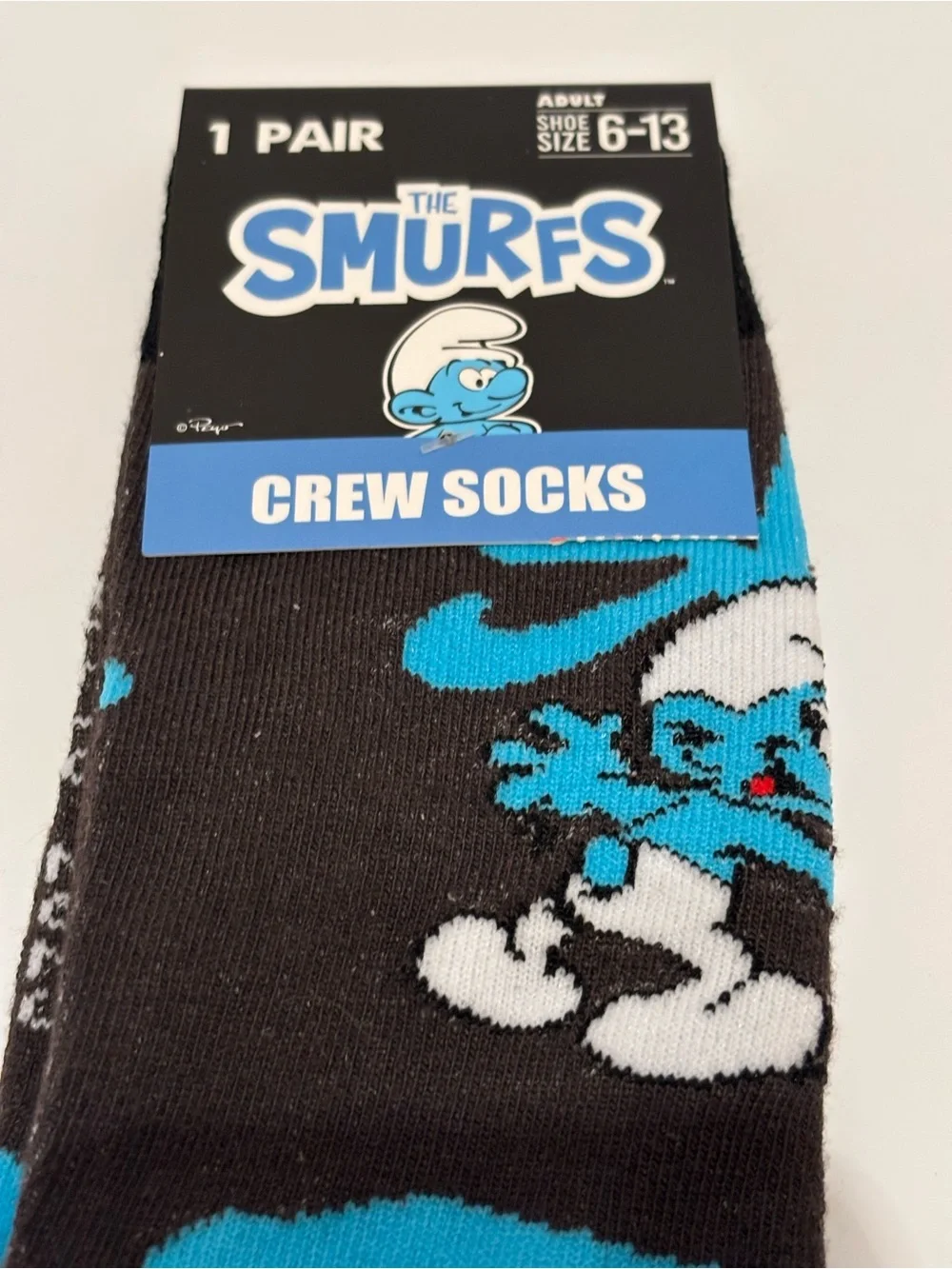 The Smurfs Adult Size 6-13 Graphic Crew Socks / 1 Pack / Blue Novelty